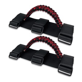 ROMASO Roll Bar Grab Handles for ATV & UTV Roll Cage Grab Bar Handles Adjustable Soft Paracord Handles for 1.5"-2" Bars,2 Pack (Mixed Black&Red)