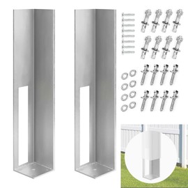 TPSHKE Vinyl Fence Concrete/Wood Post Mount Tower 2PCS Fence Post for Vinyl Fence 4 x 4 x 24 Inch Iron Material Coated Powder Fence Post Insert