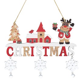 CHEERYMAGIC Wooden Christmas Decorations, Wooden Merry Christmas Hanging Sign Christmas Plaque Sign Door Hanging Sign with Bells Christmas Ornaments Indoor Outdoor Xmas Decor A4MLLDGJ