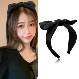 Black Bow Wide Headband Hair Accessories for Women Girls Thick Soft Vintage Head Band Hairband Top Knot Knotted Headband Hair Hoops for Women's Hair Simple Solid Bunny Ears Headband for Girls Women