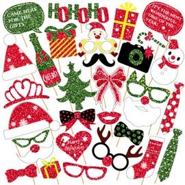 Pack of 31 Christmas Photo Props, Photo Box Accessories for Christmas, Christmas Party Photo Booth Props Decorations, Party Accessories, Table Decoration Birthday, New Year's Eve Photo Props