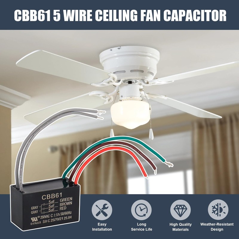 Wadoy CBB61 5 Wire Ceiling Fan Capacitor Compatible with New