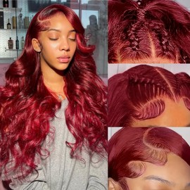 22 Inch 99J Burgundy Lace Front Wigs Human Hair 13x4 200% Density Body Wave Lace Front Wigs Human Hair Pre Plucked 99j Burgundy Red Wine Glueless Human Hair Wigs for Women