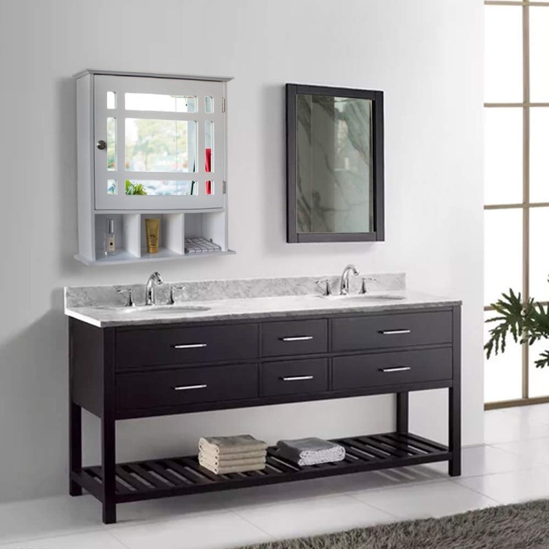 ROUWAN Single Door Three Compartment Storage Bathroom Cabinet –White