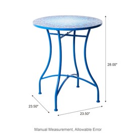 Glitzhome 28" H Outdoor Side Table, Metal Round Mosaic End Table with Ceramic Tile Top, Metal Blue Frame Accent Side Table Plant Stand for Patio Porch Home Balcony Yard Deck Indoor Outdoor