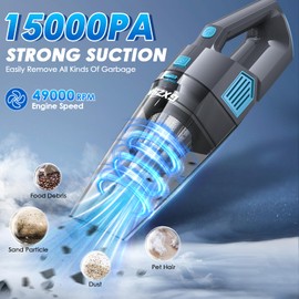 Gxzsk Handheld Vacuum Cordless, 15000PA Strong Suction Hand Held Car Vacuum Cleaner Rechargeable, Portable Hand Vacuum with Multi-Nozzles & Washable Filter for Home Office, Car, Pets