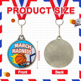 Kenning 30 Pcs March Basketball Madness Medals Bulk 2'' Metal Basketball Trophy with Neck Ribbons Winner Team Awards for Sports Competitions Game Celebration Prize Gift