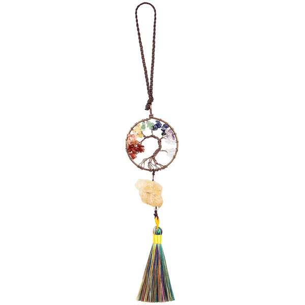 Nupuyai Citrine Tree of Life Tassel Hanging Ornament, Reiki Healing Irregular Raw Stone Feng Shui Crystals Good Luck Car Home Office Decor