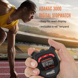 Marathon Adanac 3000 Digital Stopwatch Timer - Acrylic Lens Display for Easy Cleaning | Commercial Grade Waterproof Shock Resistant | Exercise Timer Interval Training - Black/Red