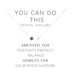 Stress Relief Healing Chakra Amethyst Necklace Natural Stone Beaded Yoga Jewelry for Women Men Inspirational Anxiety Calm String Necklace Protection Birthday Gifts With Blessing Card-You Can Do This