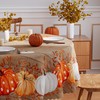 Fall Tablecloth 70x70 Inch Round, Wood Leaves Pumpkin Decorations Seasonal