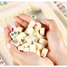 Mini Mahjong Set 麻将 Waterproof Guochao Mahjong Portable Mini Mahjong Internet Celebrity Creative Portable Outdoor Travel Mahjong with gife Box Carrying Travel Case,Mahjong Tile Game,2 Dice 4 Racks