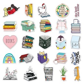 50 pcs Book Stickers, Waterproof Vinyl Stickers Reading Stickers, Stickers for Scrapbooking Reading Stickers, for Laptop Water Bottle Car Bike Helmet Phone Guitar Skateboard
