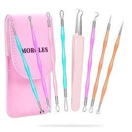 MORGLES - Herramientas para eliminar puntos negros, 7 piezas de herramientas profesionales de acero inoxidable, herramienta de extracción de espinillas de comedón para puntos negros, manchas, puntos blancos, eliminación de espinillas