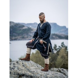 Leonardo Carbone® Halvor Tunic with Border - Medieval Clothing Men's Medieval Shirt, Casual Shirts Long Sleeves, Carnival Costume, Viking Tunic, LARP Clothing - 100% Cotton, black