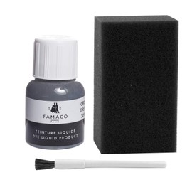 Dye Design Paint for Leather and Faux Leather Shoes, Trainers, with Sponge and Brush, Famaco Dye Liquid, 36 Colours Grey