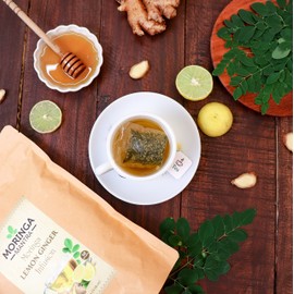 Moringa Mantra Moringa Lemon Ginger Herbal Tea 50 Dip Bags, Organically Grown Moringa Infusion