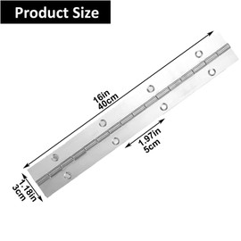 4Pcs Continuous & Piano Hinges, 16Inch 1.2'' Open Width, Silver Heavy Duty, Stainless Steel, 0.04'' Folding for Storage Boxes, Cabinets, Door, Piano, Wood Furniture