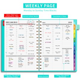 EMSHOI 2025 Appointment Book, 30-Minute, A5 Weekly and Monthly Planner, Daily Hourly Planner, Spiral, PVC Cover, Note Pages, Monthly Tabs, 6" x 8.38", LightBlue (Note: Wed was misspelled as Web)