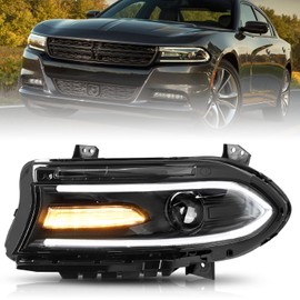 Bingbingmotor Halogen Headlights Assembly Compatible with Dodge Charger 2015-2023 Headlamp with Dual LED Bar DRL Pair Left Driver LH