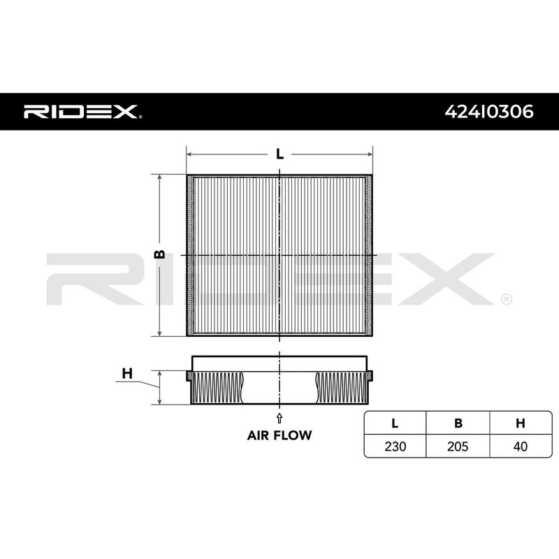 RIDEX Cabin Air Filter 424I0306 M-Class (W163) 236 mm 204