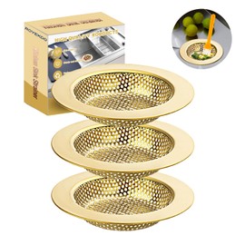 RQYEKDO Kitchen Sink Strainer Stainless Steel with Coarse Mesh | 4.4" Wide Rim Drain Strainer | Fits Standard Sinks & Garbage Disposals (Gold)