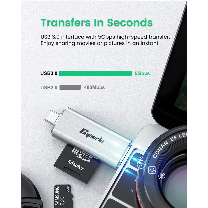 CYBORIS Micro SD Card Reader, USB 3.0 USB-C Memory Card