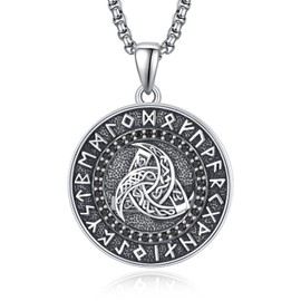 KATHLU Viking Necklace for Men 925 Sterling Silver Compass Pendant Norse Runes Amulet Necklaces Viking Jewellery Gifts