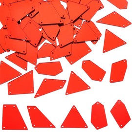 SUNNYCLUE 1 Box 150Pcs 5 Styles Sewing Mirror Pieces Bulk Red Bead Acrylic Mixed Shapes Irregular Rhinestone Stone Cloth Piece with Hole Mirror Beads for Sewing Craft DIY Dresses Clothes