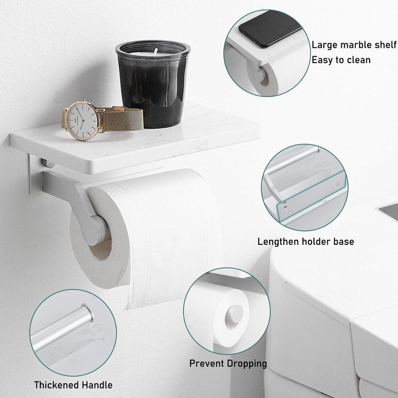 Hoimpro Brushed Silver Aluminum Toilet Paper Holder with White Natural