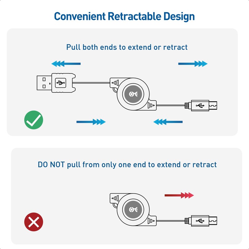 Cable Matters 2-Pack Retractable Micro USB Cable - 2.5 Feet