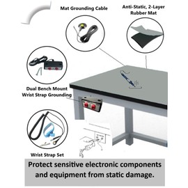 Groundhug by Scientific Americas - ESD Anti Static Mat - Soldering Mat with Anti Static Wrist Strap, Grounding Cable, & Dual Bench Grounding - Heat Resistant, Dual Layer Rubber - 3' x 3', Gray