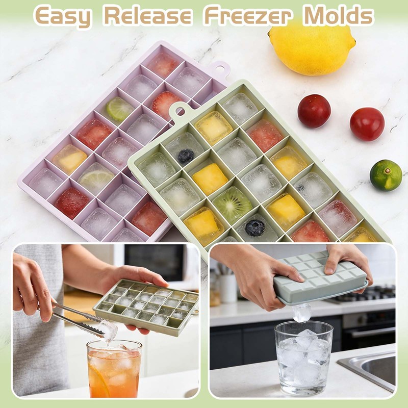 4Pc Silicone Ice Cube Tray with Lid, YUX-DTDSU Ice Cube
