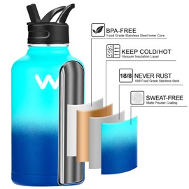 WEREWOLVES 64 oz Insulated Water Bottle With Paracord Handle & Bottle Sleeve & Straw Lid, Spout Lid - Half Gallon Reusable Wide Mouth Vacuum Stainless Steel Water Jug for Adults (P-Ocean, 64 oz)