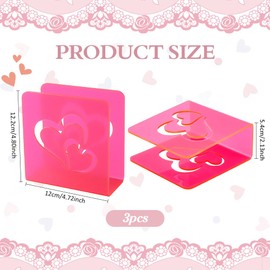 PH PandaHall 3 Pack Hot Pink Napkin Holder, Acrylic Heart Napkin Holder for Table Decorative Napkins Storage Tissue Paper Dispenser with Double Heart for Wedding Kitchen Restaurant Bars Partites Home
