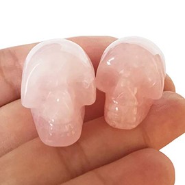 Manekieko 2 Pcs Natural Rose Quartz Mini Crystal Human Skull Figurines,25mm Handcarved Crystals and Healing Stone Room Decor Gemstone