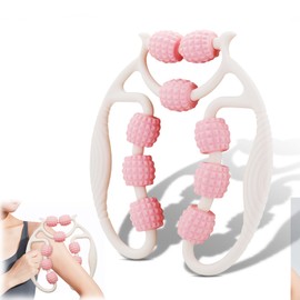 Massager, Massage Roller Legs, Massage Roller with Handle Leg, Manual Anti-Cellulite Massager in Ergonomic, for Legs, Buttocks and Abdomen, Body Shaping with Deep Effect, (White + Pink)