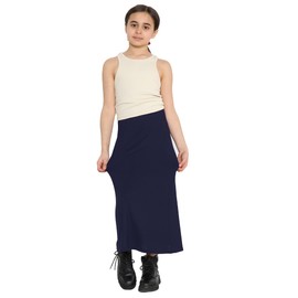 STAR FASHION Kids Maxi Skirt Girls Full Length Long Maxi Skirts Uniform Play Costume for Children Navy 9 to 10 Years