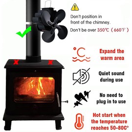 Fireplace Fan Powerless Fan 4 Blades Wood Stove Fan Heat Powered Stove Fan Fireplace Fan