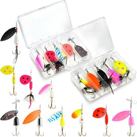 Complete Freshwater Fishing Lure Set, 10 UV Spinner Lures with 2 Organizer Tackle Boxes, Perfect Angler's Gift