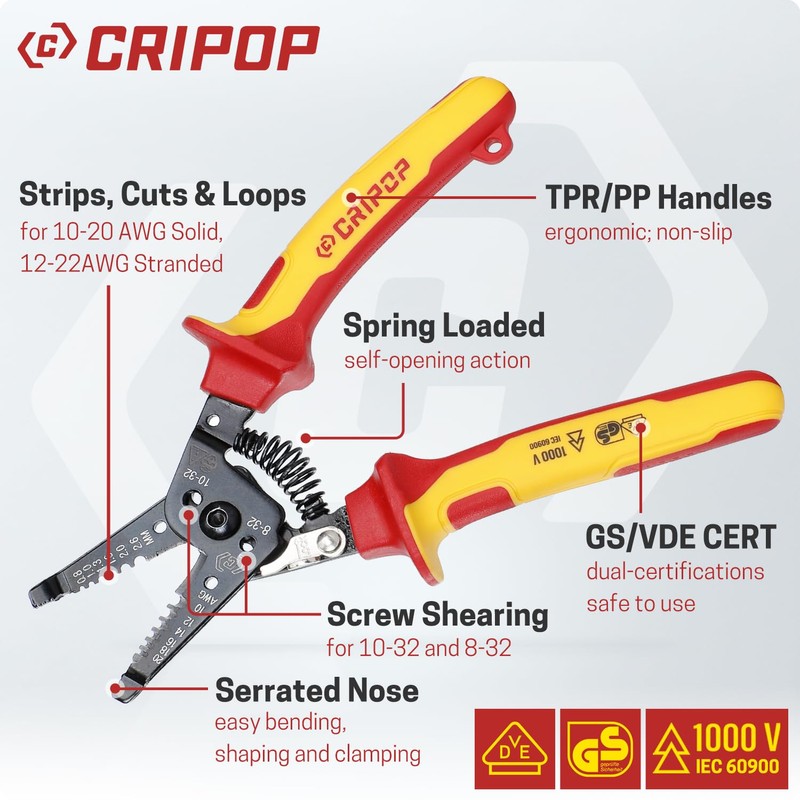 CRIPOP Insulated Wire Stripper and Cutter with EVA Storage Box,