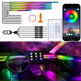 Acrylic Interior Car Lights, 6 in 1 Dreamcolor Car Ambient Lighting Kit with Wireless APP/Remote/Button Control, USB Car Inside Lighting Accessories with Music Mode for Vehicle Decoration