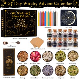 Witchy Advent Calendar 2024 Adult Teens, 25 Day Countdown to Calendar Witchcraft Supplies Crystal Candle Amethyst Altar Witch Gift Wiccan Starter Kit