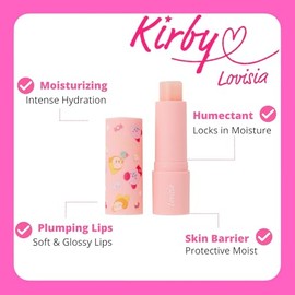 Kirby - Bálsamo labial con licencia para niñas, bálsamo labial Kawaii para mujeres de manteca de karité, aceite de coco, miel y aceite de jojoba, mini