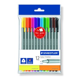 Staedtler Triplus Fineliner, 12 Stück, mit 2 Haftnotizen
