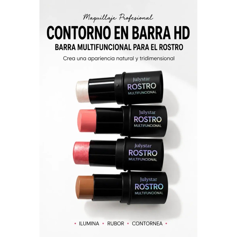 Rubor En Barra 3 En 1 Contorno Iluminador Waterproof 7g