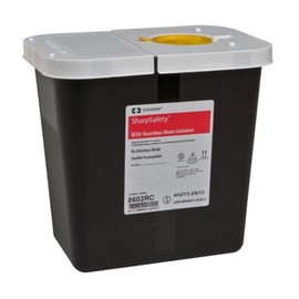 RCRA Waste Container, SharpSafety 10 H X 7-1/4 D X 10-1/2 W Inch 2 Gallon Black Base/White Lid Vertical Entry Hinged Lid, 8602RC - Sold by: Pack of One