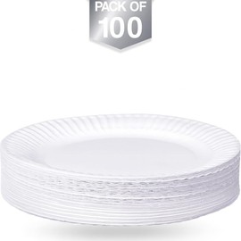 100x 9″-inch White Paper Plates Reusable Round Compostable Plates 170gsm Heavy Duty Disposable Plate BBQ Picnic Birthday Parties Biodegradable Waterproof Papers Plates 23 X 1cm (Pack of 100)