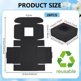 BENECREAT 28 Packs 8.5 x 8.5 x 3.5 cm Square Gift Boxes with Clear Window, Black Bakery Boxes, Gift Wrapping Boxes for Anniversaries, Birthdays, Weddings, Graduations