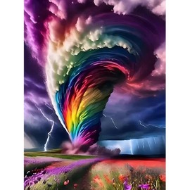 5D DIY Diamond Painting Tornado and Rainbow, DIY Diamond Painting Kit for Adults, DIY Gem Art Set for Beginners, Full Drill Round, Beautiful Wall Decoration, Ideal for Gifts and Home Decoration (30 x